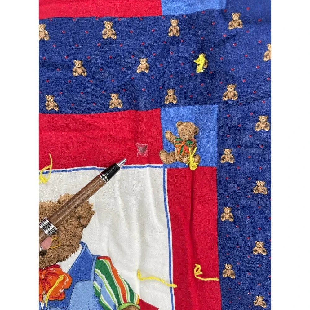 Vintage‎ Handmade Teddy Bear Quilt Blanket Throw Red Blue 39x34 Kids Nursery